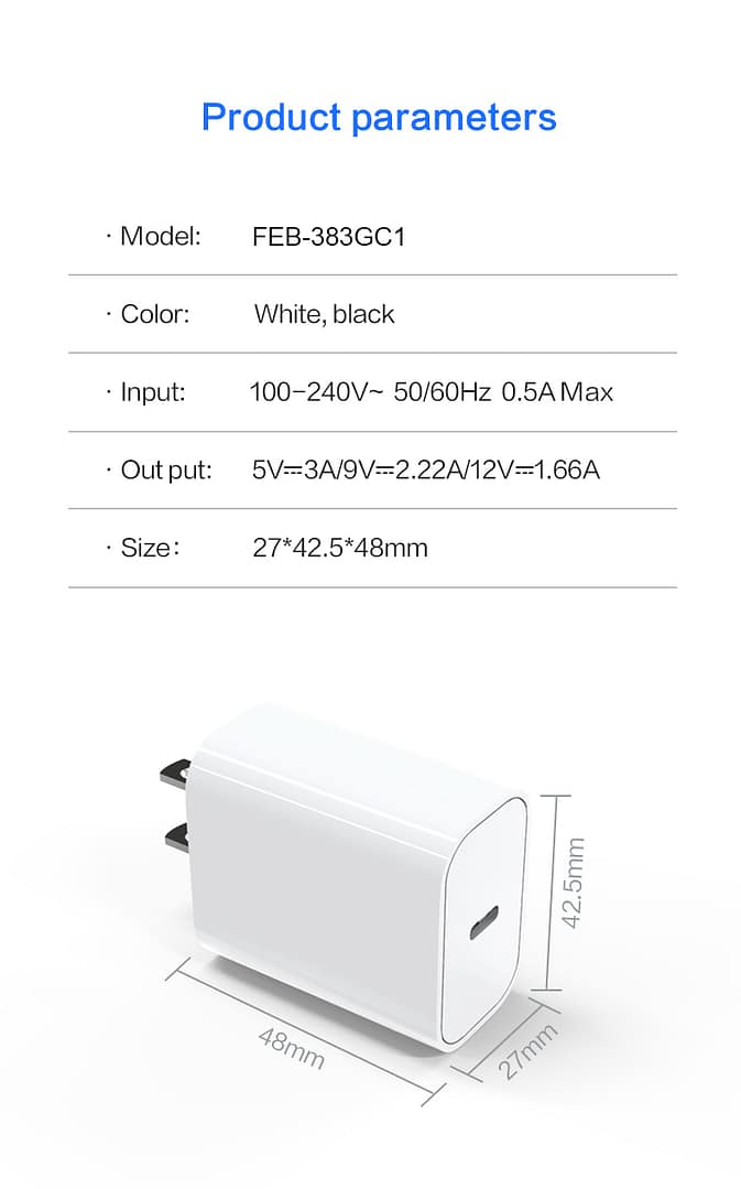 PD20W USB C Power Adapter US Plug Fast Charging Block Phone Charger with 3ft TYPE-C for iphone