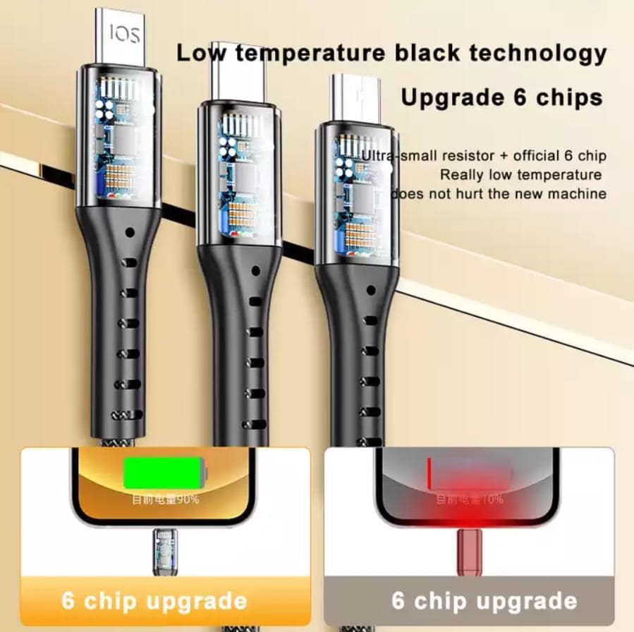 6A 3 in 1 SuperCharging Cable Micro USB Type-C Fast Charger Data Cable For iPhone 14 13 Samsung Xiaomi Huawei