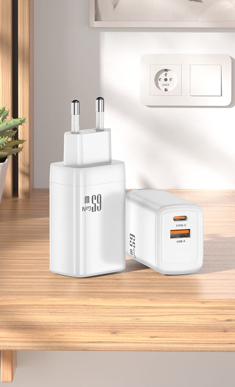 Greenport Dual Port 65W GaN Charger Cell Phone Laptop Charger Black/White Super Fast Charging Power Plug EU/UK/US Free LOGO OEM